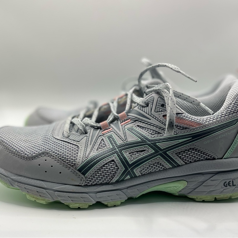 Asics Women's Athletic Shoes in Light Gray with Mint and Coral Accents - Picture 2 of 7